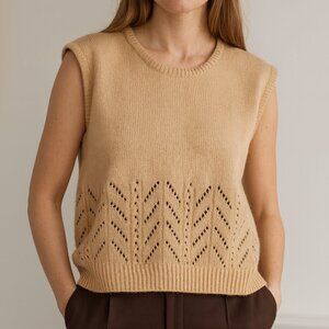 Vintage Cropped Tan Sweater Vest Sz L